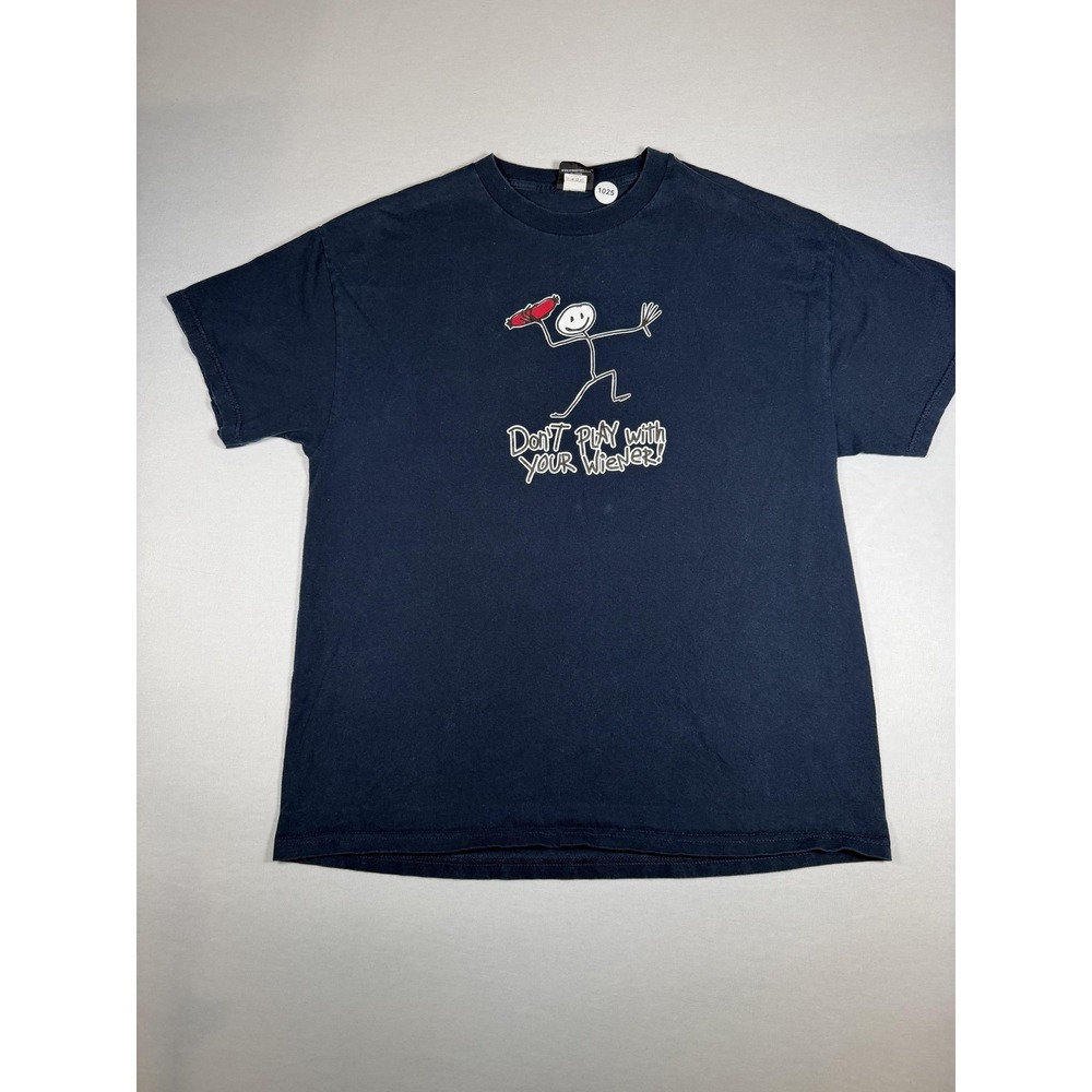 Hybrid‎ Tees Shirt Mens Large Blue Don't Play With Your Wiener Funny Graphic Tee